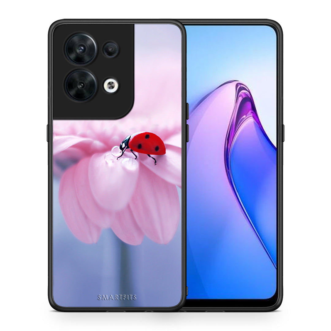 Θήκη Oppo Reno8 5G Ladybug Flower από τη Smartfits με σχέδιο στο πίσω μέρος και μαύρο περίβλημα | Oppo Reno8 5G Ladybug Flower Case with Colorful Back and Black Bezels