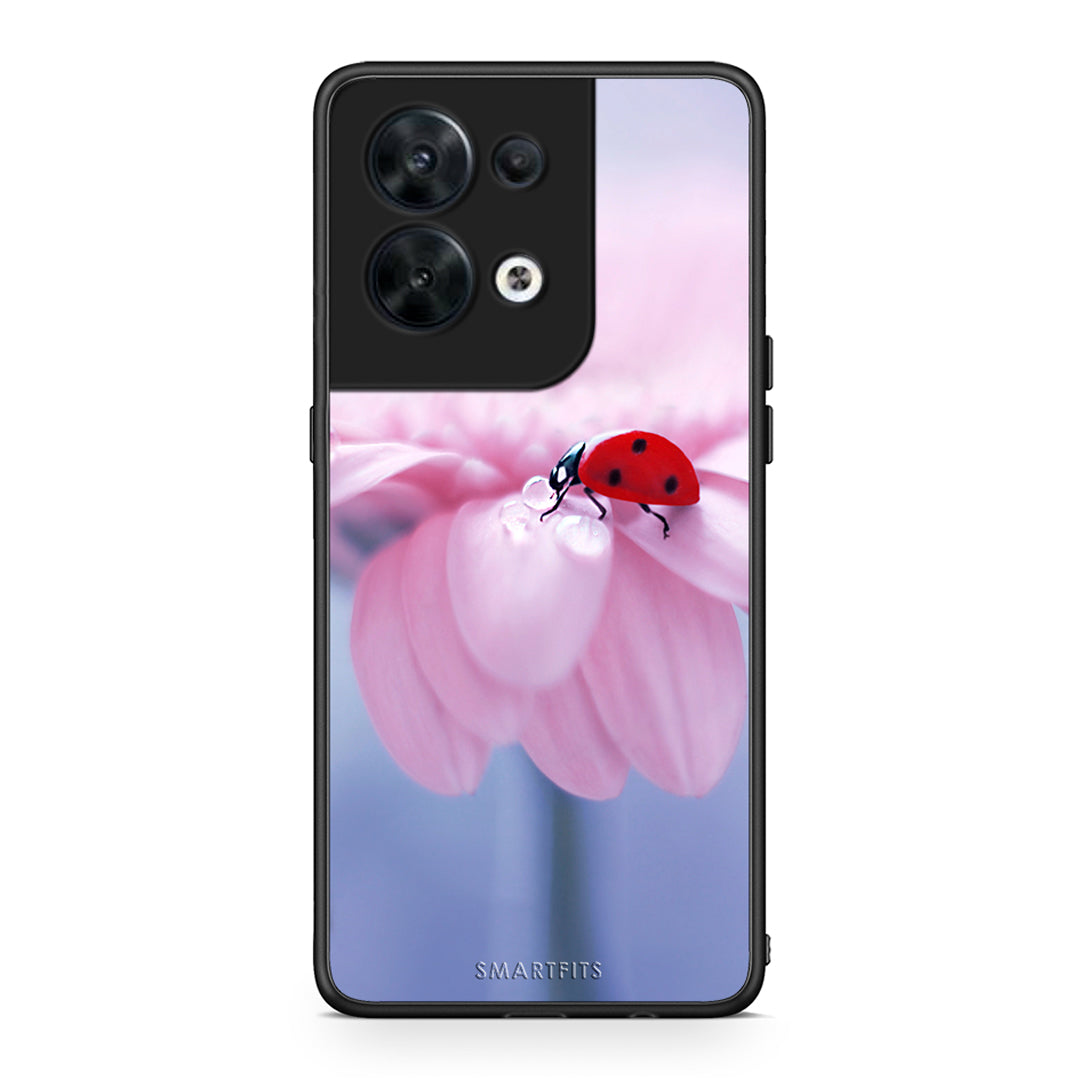 Θήκη Oppo Reno8 5G Ladybug Flower από τη Smartfits με σχέδιο στο πίσω μέρος και μαύρο περίβλημα | Oppo Reno8 5G Ladybug Flower Case with Colorful Back and Black Bezels