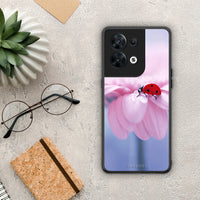 Thumbnail for Θήκη Oppo Reno8 5G Ladybug Flower από τη Smartfits με σχέδιο στο πίσω μέρος και μαύρο περίβλημα | Oppo Reno8 5G Ladybug Flower Case with Colorful Back and Black Bezels