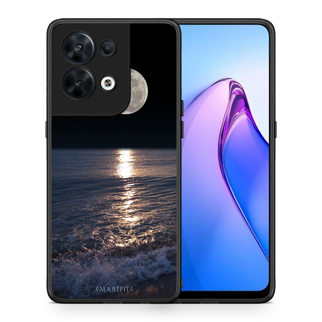 Θήκη Oppo Reno8 5G Landscape Moon από τη Smartfits με σχέδιο στο πίσω μέρος και μαύρο περίβλημα | Oppo Reno8 5G Landscape Moon Case with Colorful Back and Black Bezels