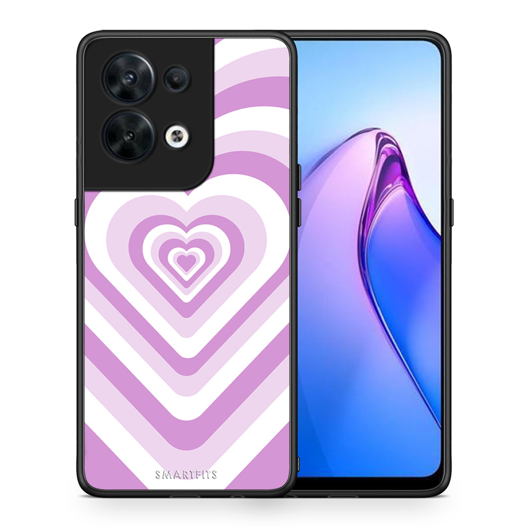 Θήκη Oppo Reno8 5G Lilac Hearts από τη Smartfits με σχέδιο στο πίσω μέρος και μαύρο περίβλημα | Oppo Reno8 5G Lilac Hearts Case with Colorful Back and Black Bezels