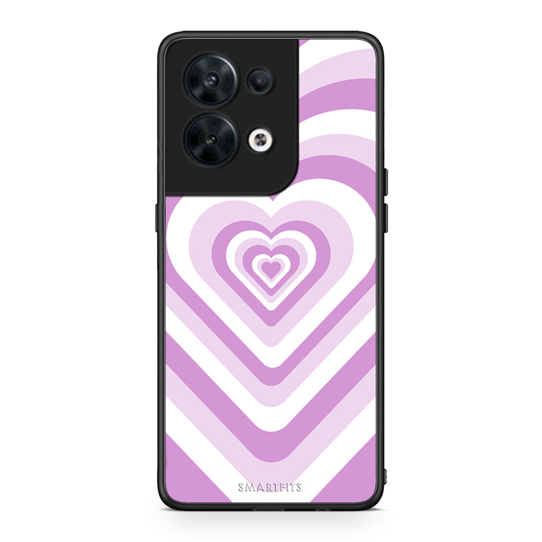 Θήκη Oppo Reno8 5G Lilac Hearts από τη Smartfits με σχέδιο στο πίσω μέρος και μαύρο περίβλημα | Oppo Reno8 5G Lilac Hearts Case with Colorful Back and Black Bezels