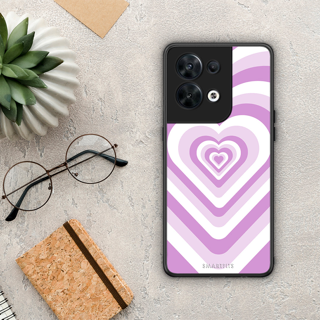 Θήκη Oppo Reno8 5G Lilac Hearts από τη Smartfits με σχέδιο στο πίσω μέρος και μαύρο περίβλημα | Oppo Reno8 5G Lilac Hearts Case with Colorful Back and Black Bezels