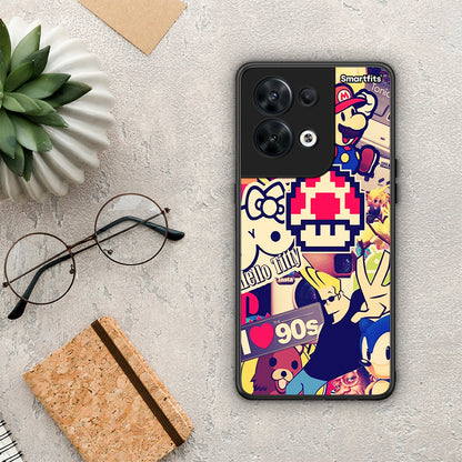 Θήκη Oppo Reno8 5G Love The 90s από τη Smartfits με σχέδιο στο πίσω μέρος και μαύρο περίβλημα | Oppo Reno8 5G Love The 90s Case with Colorful Back and Black Bezels