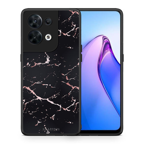 Θήκη Oppo Reno8 5G Marble Black Rosegold από τη Smartfits με σχέδιο στο πίσω μέρος και μαύρο περίβλημα | Oppo Reno8 5G Marble Black Rosegold Case with Colorful Back and Black Bezels