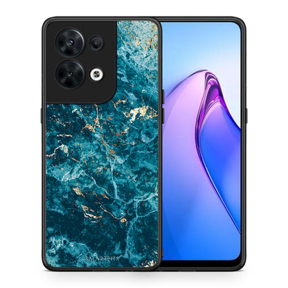Θήκη Oppo Reno8 5G Marble Blue από τη Smartfits με σχέδιο στο πίσω μέρος και μαύρο περίβλημα | Oppo Reno8 5G Marble Blue Case with Colorful Back and Black Bezels