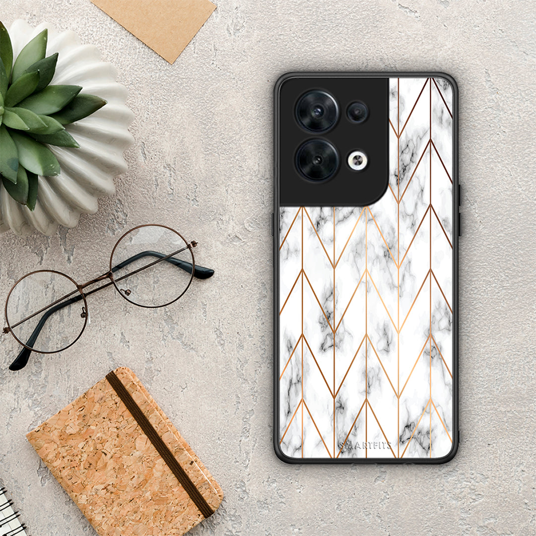 Θήκη Oppo Reno8 5G Marble Gold Geometric από τη Smartfits με σχέδιο στο πίσω μέρος και μαύρο περίβλημα | Oppo Reno8 5G Marble Gold Geometric Case with Colorful Back and Black Bezels