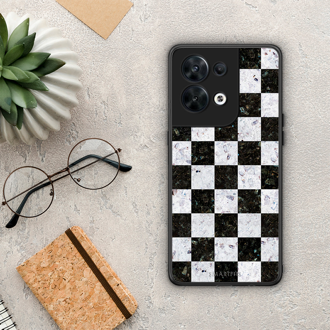 Θήκη Oppo Reno8 5G Marble Square Geometric από τη Smartfits με σχέδιο στο πίσω μέρος και μαύρο περίβλημα | Oppo Reno8 5G Marble Square Geometric Case with Colorful Back and Black Bezels