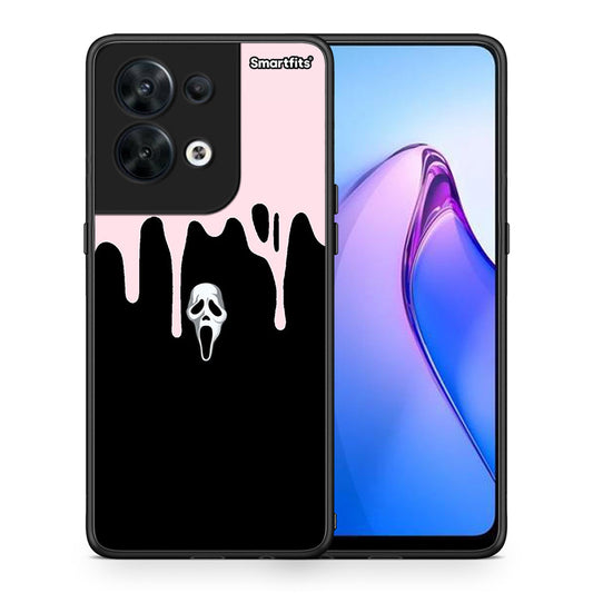 Θήκη Oppo Reno8 5G Melting Halloween Mask από τη Smartfits με σχέδιο στο πίσω μέρος και μαύρο περίβλημα | Oppo Reno8 5G Melting Halloween Mask Case with Colorful Back and Black Bezels