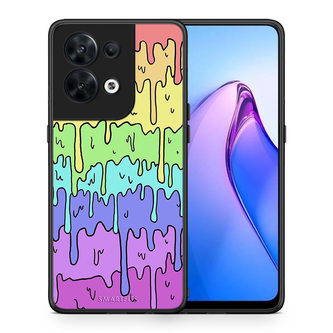 Θήκη Oppo Reno8 5G Melting Rainbow από τη Smartfits με σχέδιο στο πίσω μέρος και μαύρο περίβλημα | Oppo Reno8 5G Melting Rainbow Case with Colorful Back and Black Bezels