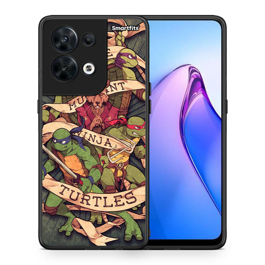 Θήκη Oppo Reno8 5G Ninja Turtles από τη Smartfits με σχέδιο στο πίσω μέρος και μαύρο περίβλημα | Oppo Reno8 5G Ninja Turtles Case with Colorful Back and Black Bezels