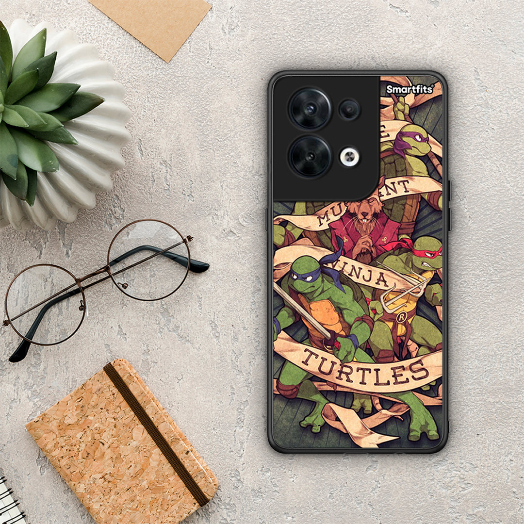 Θήκη Oppo Reno8 5G Ninja Turtles από τη Smartfits με σχέδιο στο πίσω μέρος και μαύρο περίβλημα | Oppo Reno8 5G Ninja Turtles Case with Colorful Back and Black Bezels