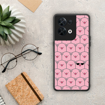 Θήκη Oppo Reno8 5G Pig Glasses από τη Smartfits με σχέδιο στο πίσω μέρος και μαύρο περίβλημα | Oppo Reno8 5G Pig Glasses Case with Colorful Back and Black Bezels