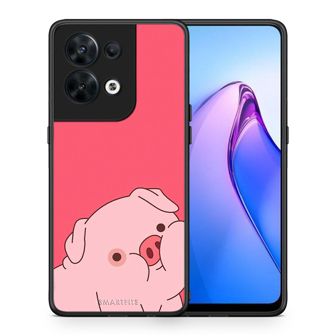 Θήκη Oppo Reno8 5G Pig Love 1 από τη Smartfits με σχέδιο στο πίσω μέρος και μαύρο περίβλημα | Oppo Reno8 5G Pig Love 1 Case with Colorful Back and Black Bezels