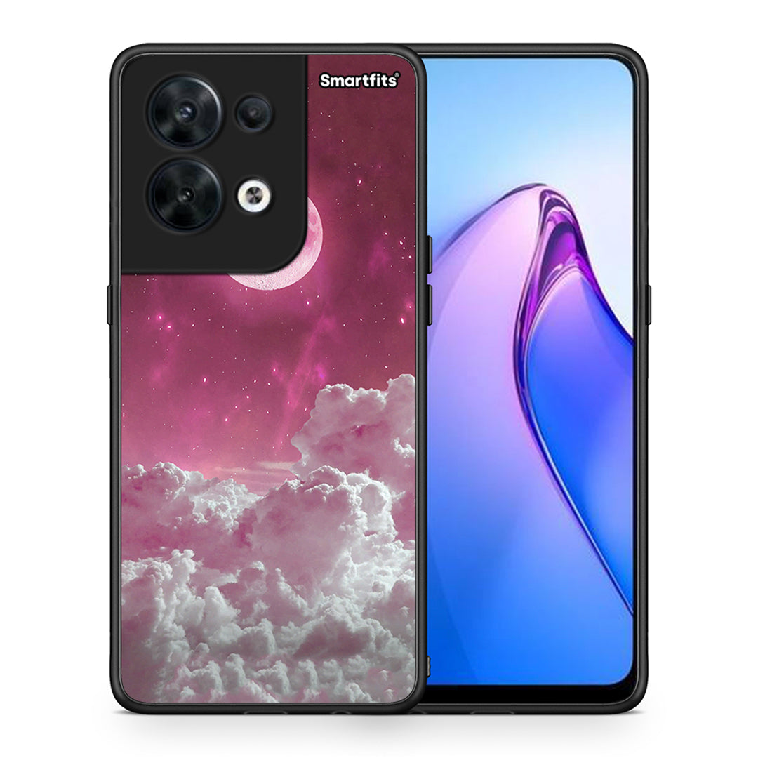 Θήκη Oppo Reno8 5G Pink Moon από τη Smartfits με σχέδιο στο πίσω μέρος και μαύρο περίβλημα | Oppo Reno8 5G Pink Moon Case with Colorful Back and Black Bezels