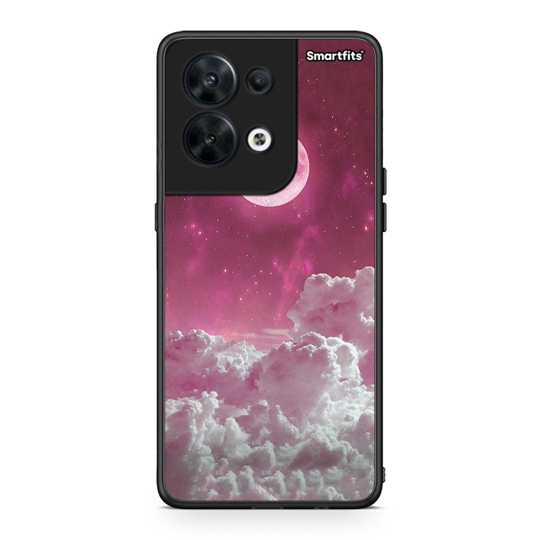 Θήκη Oppo Reno8 5G Pink Moon από τη Smartfits με σχέδιο στο πίσω μέρος και μαύρο περίβλημα | Oppo Reno8 5G Pink Moon Case with Colorful Back and Black Bezels