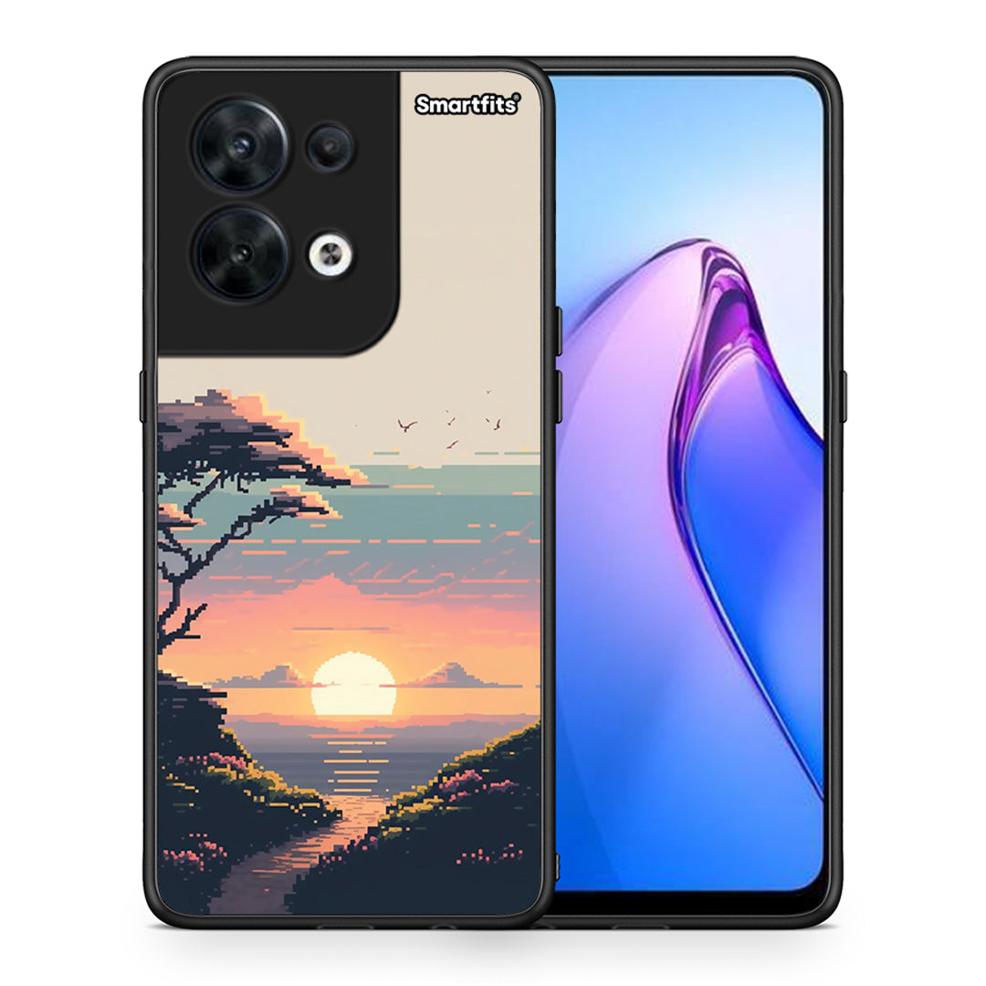 Θήκη Oppo Reno8 5G Pixel Sunset από τη Smartfits με σχέδιο στο πίσω μέρος και μαύρο περίβλημα | Oppo Reno8 5G Pixel Sunset Case with Colorful Back and Black Bezels