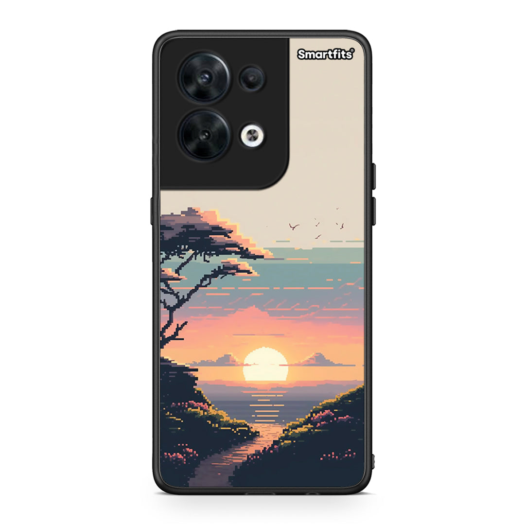 Θήκη Oppo Reno8 5G Pixel Sunset από τη Smartfits με σχέδιο στο πίσω μέρος και μαύρο περίβλημα | Oppo Reno8 5G Pixel Sunset Case with Colorful Back and Black Bezels