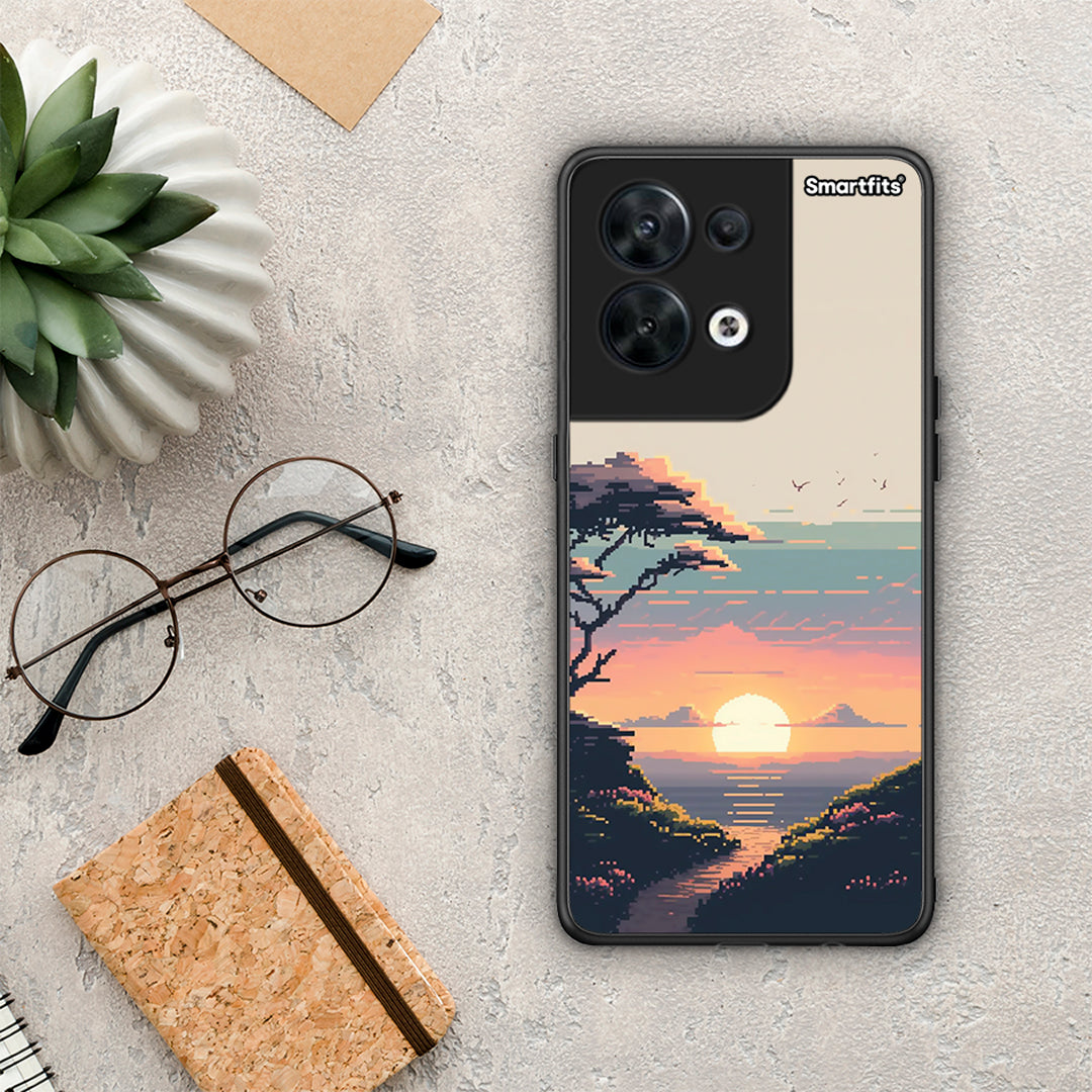 Θήκη Oppo Reno8 5G Pixel Sunset από τη Smartfits με σχέδιο στο πίσω μέρος και μαύρο περίβλημα | Oppo Reno8 5G Pixel Sunset Case with Colorful Back and Black Bezels