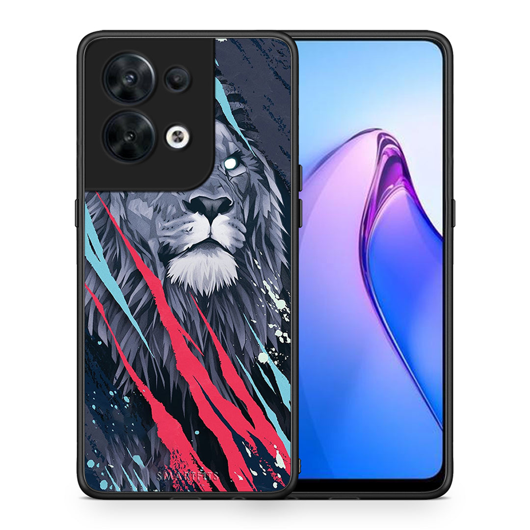 Θήκη Oppo Reno8 5G PopArt Lion Designer από τη Smartfits με σχέδιο στο πίσω μέρος και μαύρο περίβλημα | Oppo Reno8 5G PopArt Lion Designer Case with Colorful Back and Black Bezels