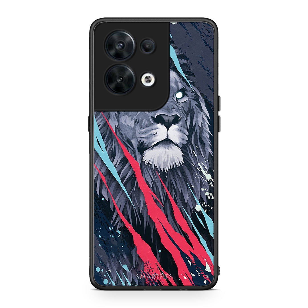 Θήκη Oppo Reno8 5G PopArt Lion Designer από τη Smartfits με σχέδιο στο πίσω μέρος και μαύρο περίβλημα | Oppo Reno8 5G PopArt Lion Designer Case with Colorful Back and Black Bezels