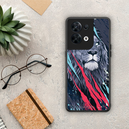 Θήκη Oppo Reno8 5G PopArt Lion Designer από τη Smartfits με σχέδιο στο πίσω μέρος και μαύρο περίβλημα | Oppo Reno8 5G PopArt Lion Designer Case with Colorful Back and Black Bezels