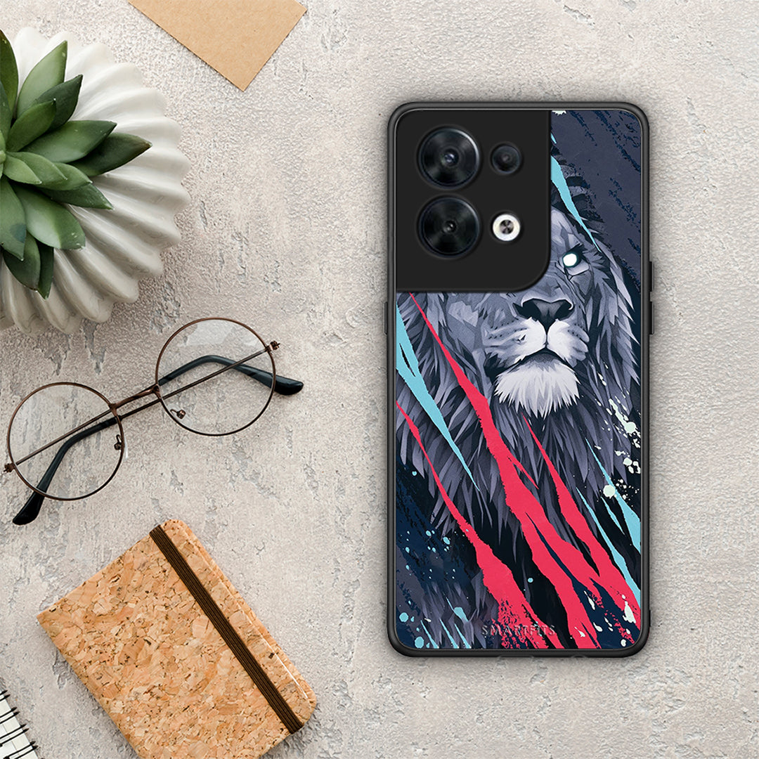 Θήκη Oppo Reno8 5G PopArt Lion Designer από τη Smartfits με σχέδιο στο πίσω μέρος και μαύρο περίβλημα | Oppo Reno8 5G PopArt Lion Designer Case with Colorful Back and Black Bezels