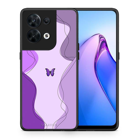 Θήκη Oppo Reno8 5G Purple Mariposa από τη Smartfits με σχέδιο στο πίσω μέρος και μαύρο περίβλημα | Oppo Reno8 5G Purple Mariposa Case with Colorful Back and Black Bezels