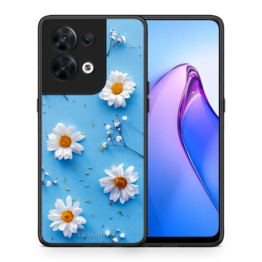 Θήκη Oppo Reno8 5G Real Daisies από τη Smartfits με σχέδιο στο πίσω μέρος και μαύρο περίβλημα | Oppo Reno8 5G Real Daisies Case with Colorful Back and Black Bezels