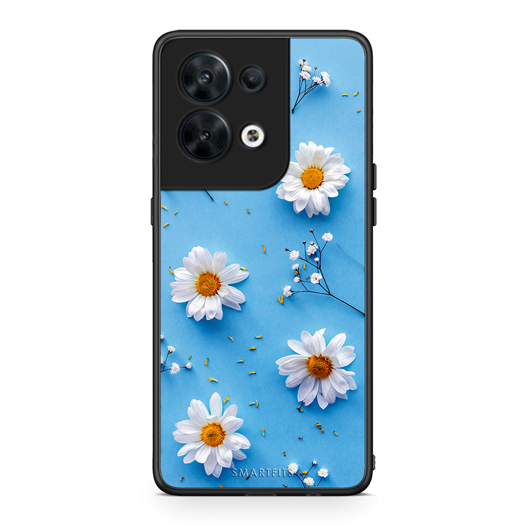 Θήκη Oppo Reno8 5G Real Daisies από τη Smartfits με σχέδιο στο πίσω μέρος και μαύρο περίβλημα | Oppo Reno8 5G Real Daisies Case with Colorful Back and Black Bezels