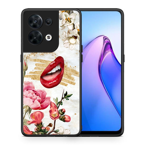 Θήκη Oppo Reno8 5G Red Lips από τη Smartfits με σχέδιο στο πίσω μέρος και μαύρο περίβλημα | Oppo Reno8 5G Red Lips Case with Colorful Back and Black Bezels