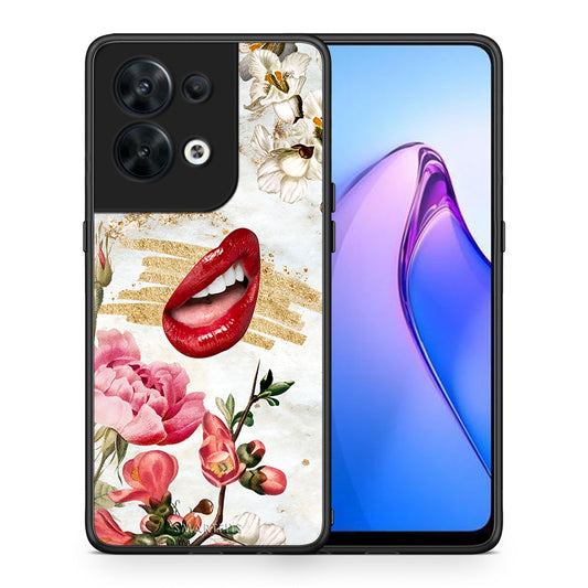Θήκη Oppo Reno8 5G Red Lips από τη Smartfits με σχέδιο στο πίσω μέρος και μαύρο περίβλημα | Oppo Reno8 5G Red Lips Case with Colorful Back and Black Bezels