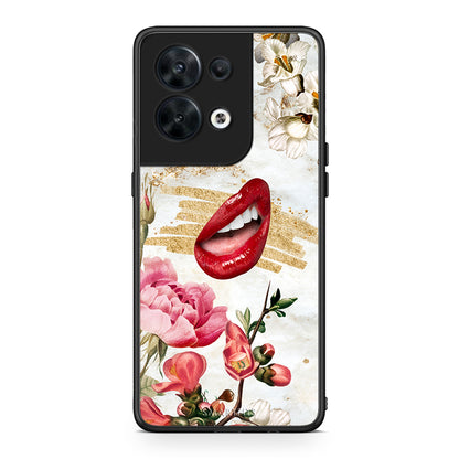 Θήκη Oppo Reno8 5G Red Lips από τη Smartfits με σχέδιο στο πίσω μέρος και μαύρο περίβλημα | Oppo Reno8 5G Red Lips Case with Colorful Back and Black Bezels