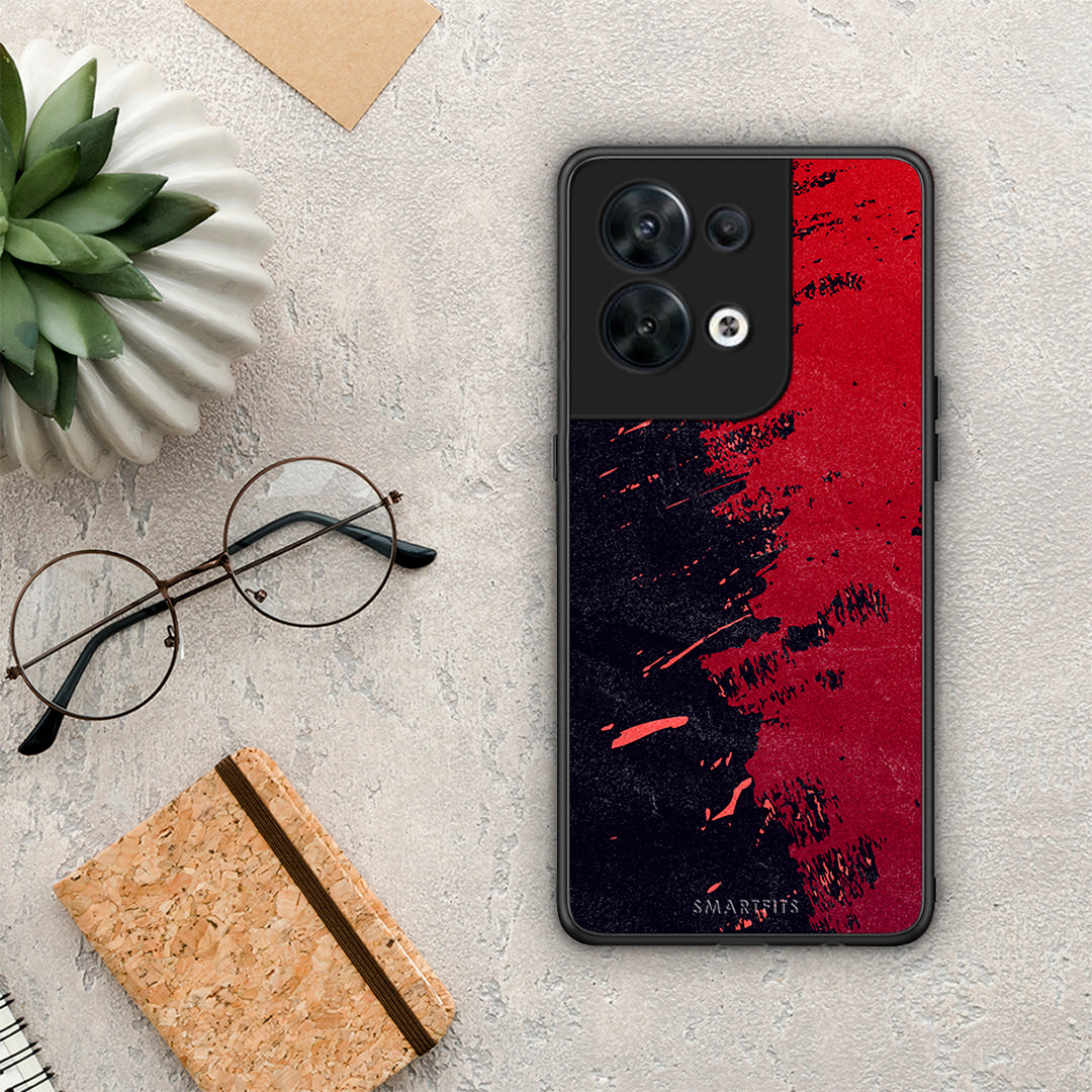 Θήκη Oppo Reno8 5G Red Paint από τη Smartfits με σχέδιο στο πίσω μέρος και μαύρο περίβλημα | Oppo Reno8 5G Red Paint Case with Colorful Back and Black Bezels