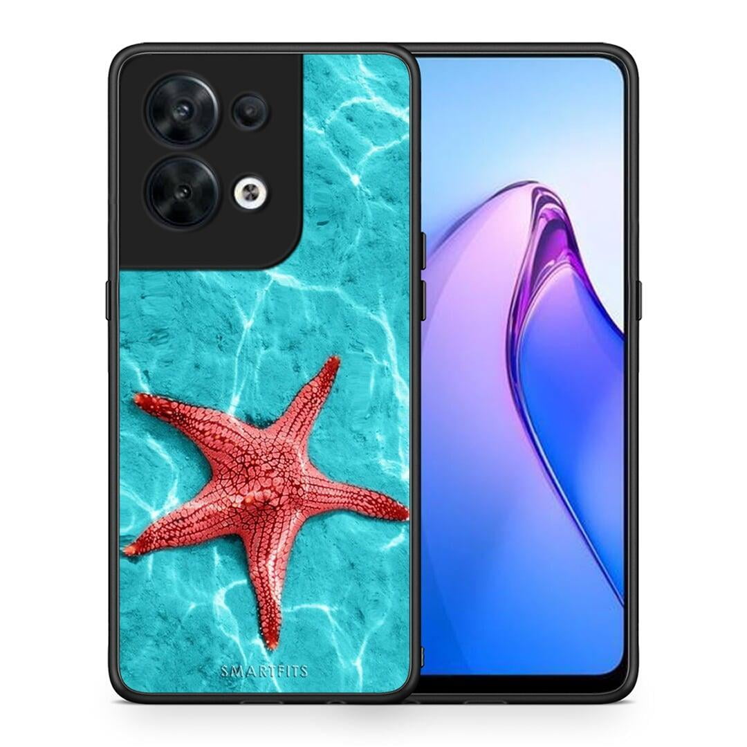 Θήκη Oppo Reno8 5G Red Starfish από τη Smartfits με σχέδιο στο πίσω μέρος και μαύρο περίβλημα | Oppo Reno8 5G Red Starfish Case with Colorful Back and Black Bezels