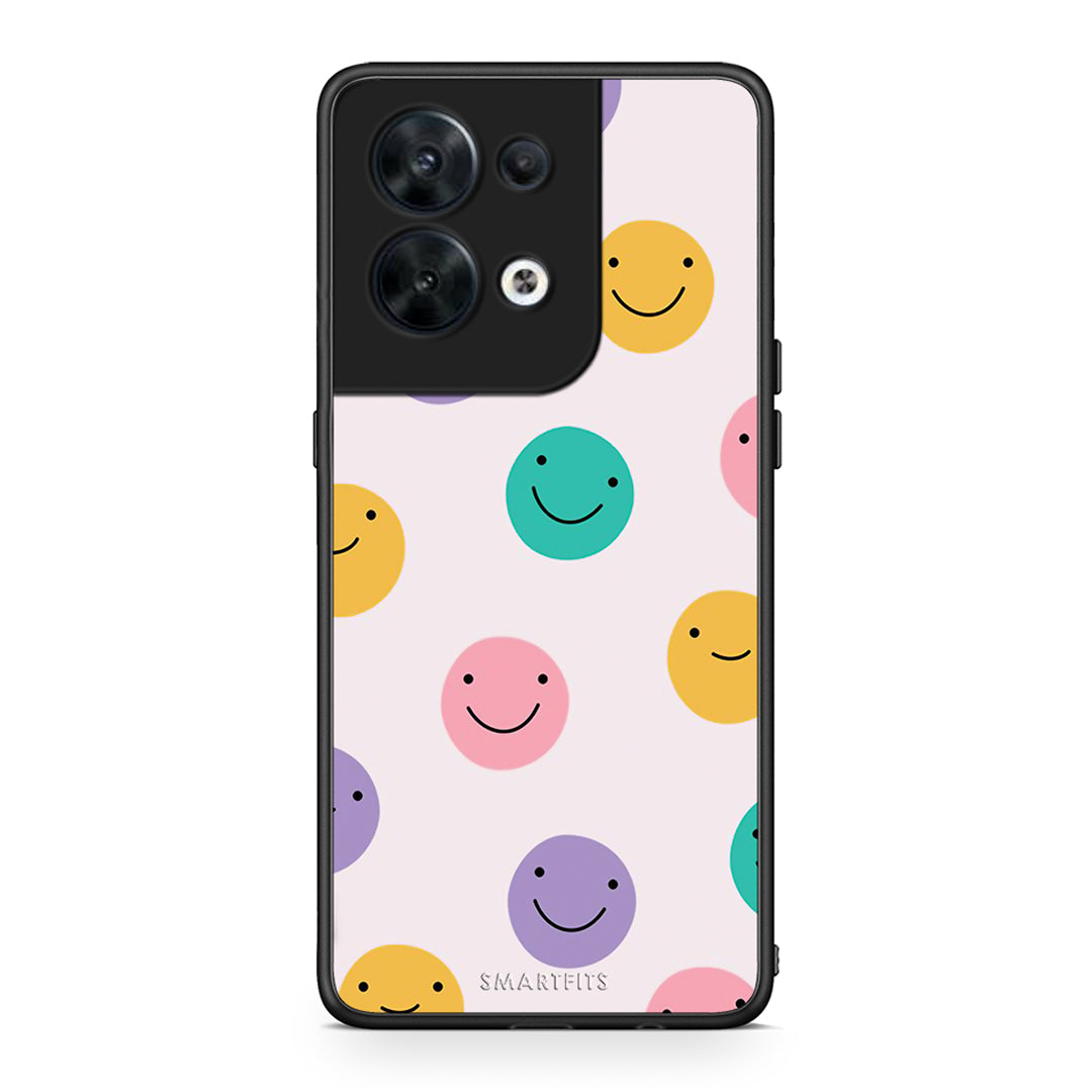 Θήκη Oppo Reno8 5G Smiley Faces από τη Smartfits με σχέδιο στο πίσω μέρος και μαύρο περίβλημα | Oppo Reno8 5G Smiley Faces Case with Colorful Back and Black Bezels