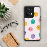 Thumbnail for Θήκη Oppo Reno8 5G Smiley Faces από τη Smartfits με σχέδιο στο πίσω μέρος και μαύρο περίβλημα | Oppo Reno8 5G Smiley Faces Case with Colorful Back and Black Bezels