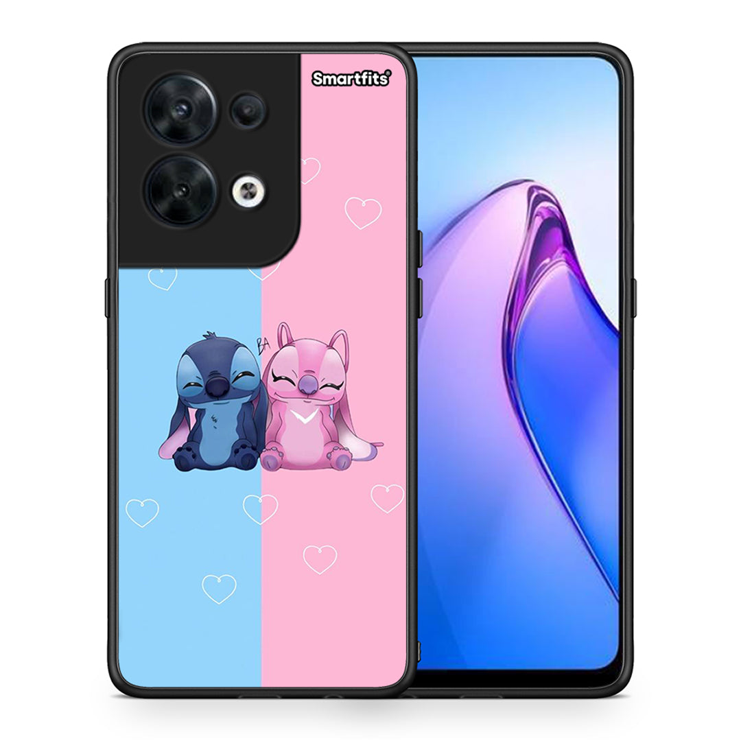 Θήκη Oppo Reno8 5G Stitch And Angel από τη Smartfits με σχέδιο στο πίσω μέρος και μαύρο περίβλημα | Oppo Reno8 5G Stitch And Angel Case with Colorful Back and Black Bezels