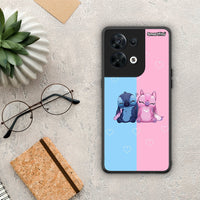 Thumbnail for Θήκη Oppo Reno8 5G Stitch And Angel από τη Smartfits με σχέδιο στο πίσω μέρος και μαύρο περίβλημα | Oppo Reno8 5G Stitch And Angel Case with Colorful Back and Black Bezels