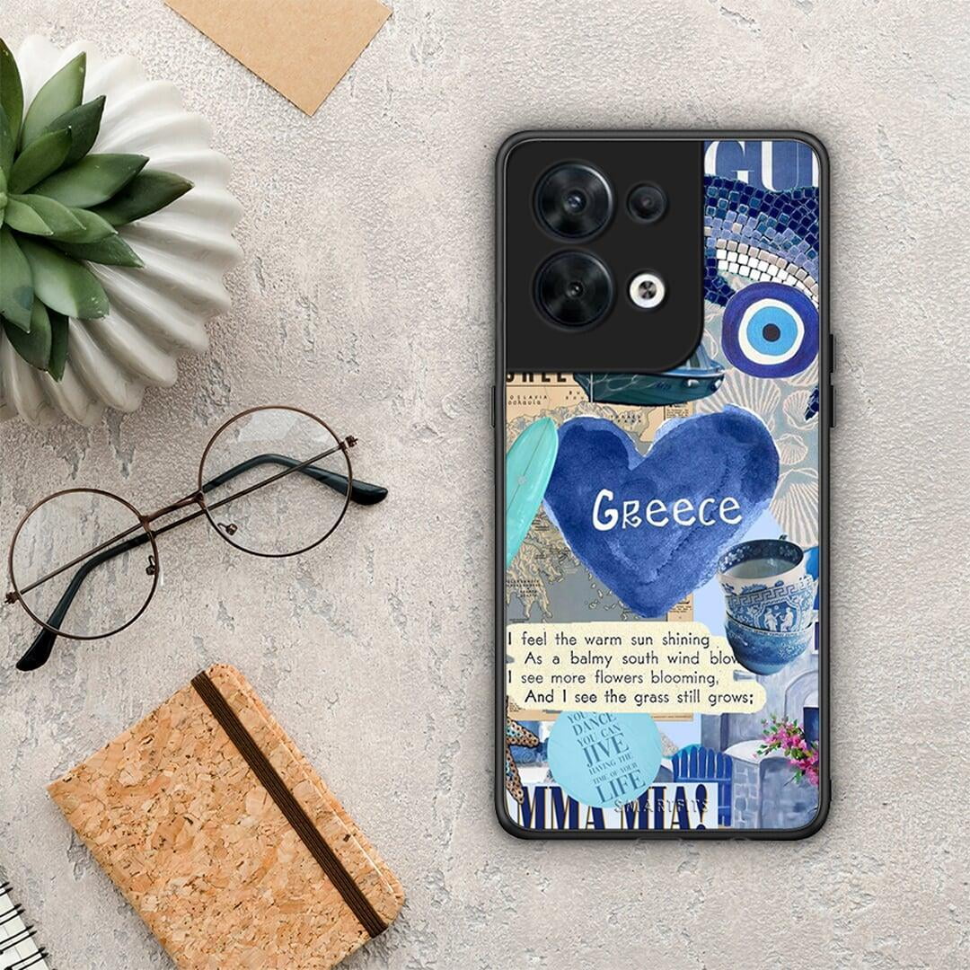 Θήκη Oppo Reno8 5G Summer In Greece από τη Smartfits με σχέδιο στο πίσω μέρος και μαύρο περίβλημα | Oppo Reno8 5G Summer In Greece Case with Colorful Back and Black Bezels