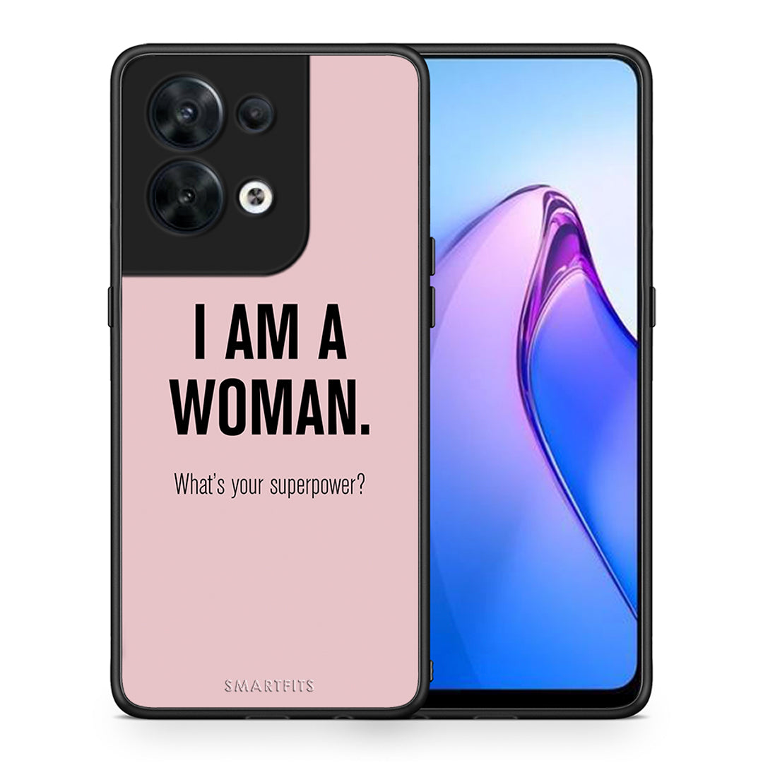 Θήκη Oppo Reno8 5G Superpower Woman από τη Smartfits με σχέδιο στο πίσω μέρος και μαύρο περίβλημα | Oppo Reno8 5G Superpower Woman Case with Colorful Back and Black Bezels