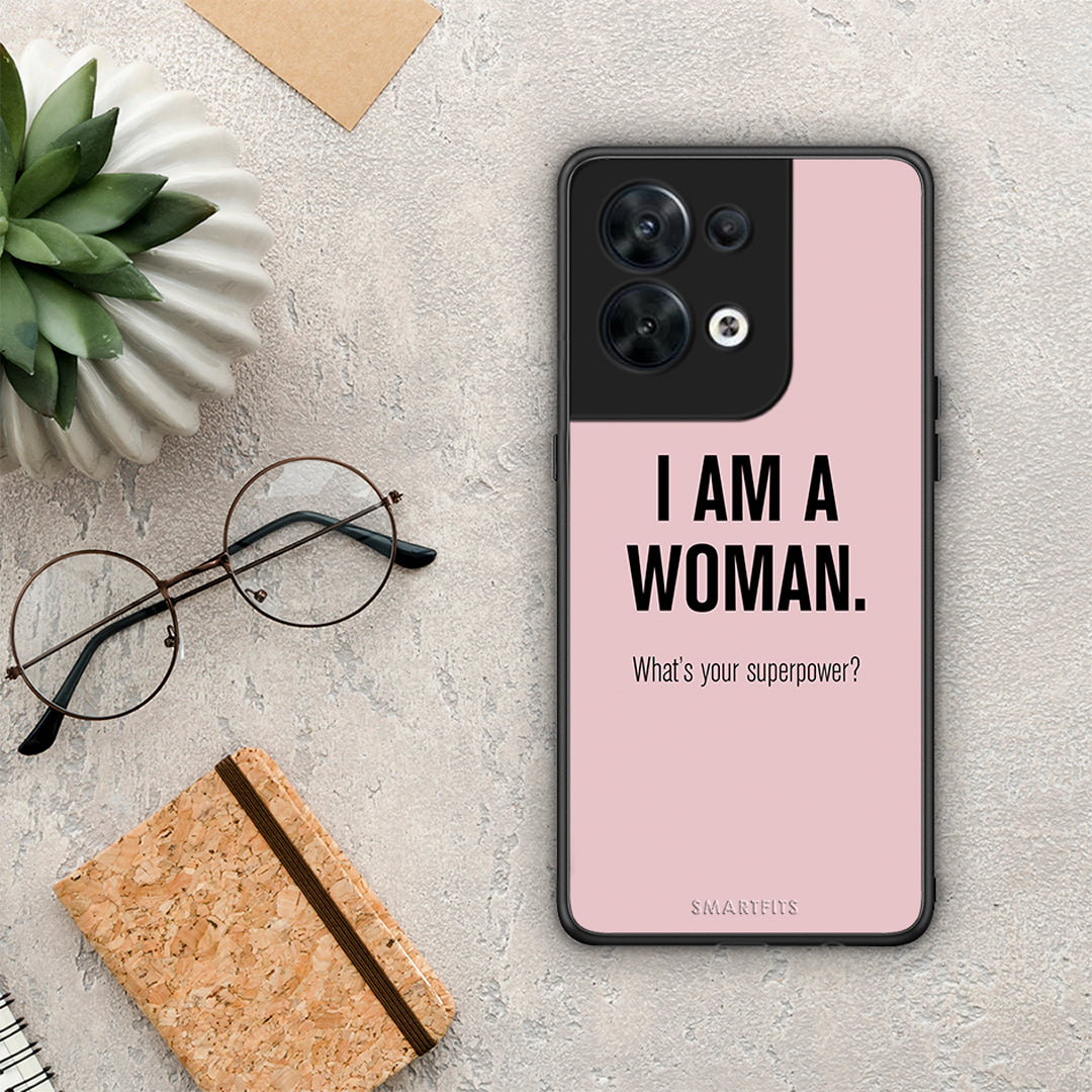 Θήκη Oppo Reno8 5G Superpower Woman από τη Smartfits με σχέδιο στο πίσω μέρος και μαύρο περίβλημα | Oppo Reno8 5G Superpower Woman Case with Colorful Back and Black Bezels