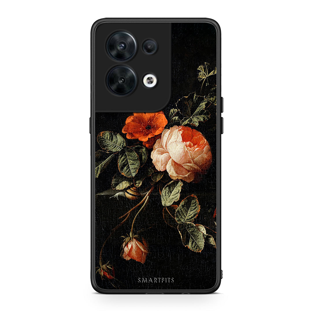 Θήκη Oppo Reno8 5G Vintage Roses από τη Smartfits με σχέδιο στο πίσω μέρος και μαύρο περίβλημα | Oppo Reno8 5G Vintage Roses Case with Colorful Back and Black Bezels