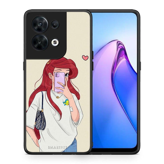 Θήκη Oppo Reno8 5G Walking Mermaid από τη Smartfits με σχέδιο στο πίσω μέρος και μαύρο περίβλημα | Oppo Reno8 5G Walking Mermaid Case with Colorful Back and Black Bezels