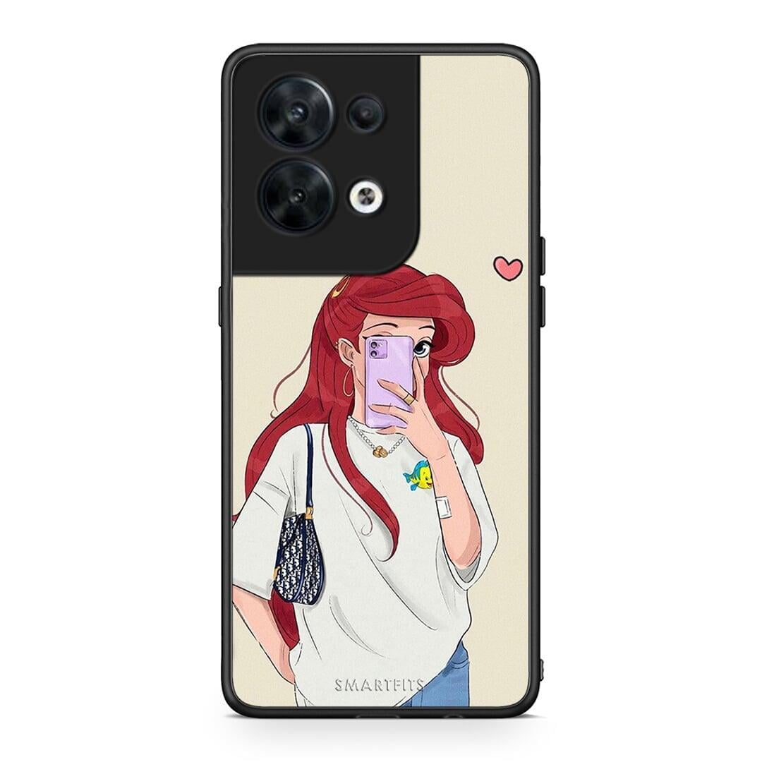 Θήκη Oppo Reno8 5G Walking Mermaid από τη Smartfits με σχέδιο στο πίσω μέρος και μαύρο περίβλημα | Oppo Reno8 5G Walking Mermaid Case with Colorful Back and Black Bezels