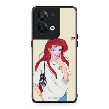 Θήκη Oppo Reno8 5G Walking Mermaid από τη Smartfits με σχέδιο στο πίσω μέρος και μαύρο περίβλημα | Oppo Reno8 5G Walking Mermaid Case with Colorful Back and Black Bezels