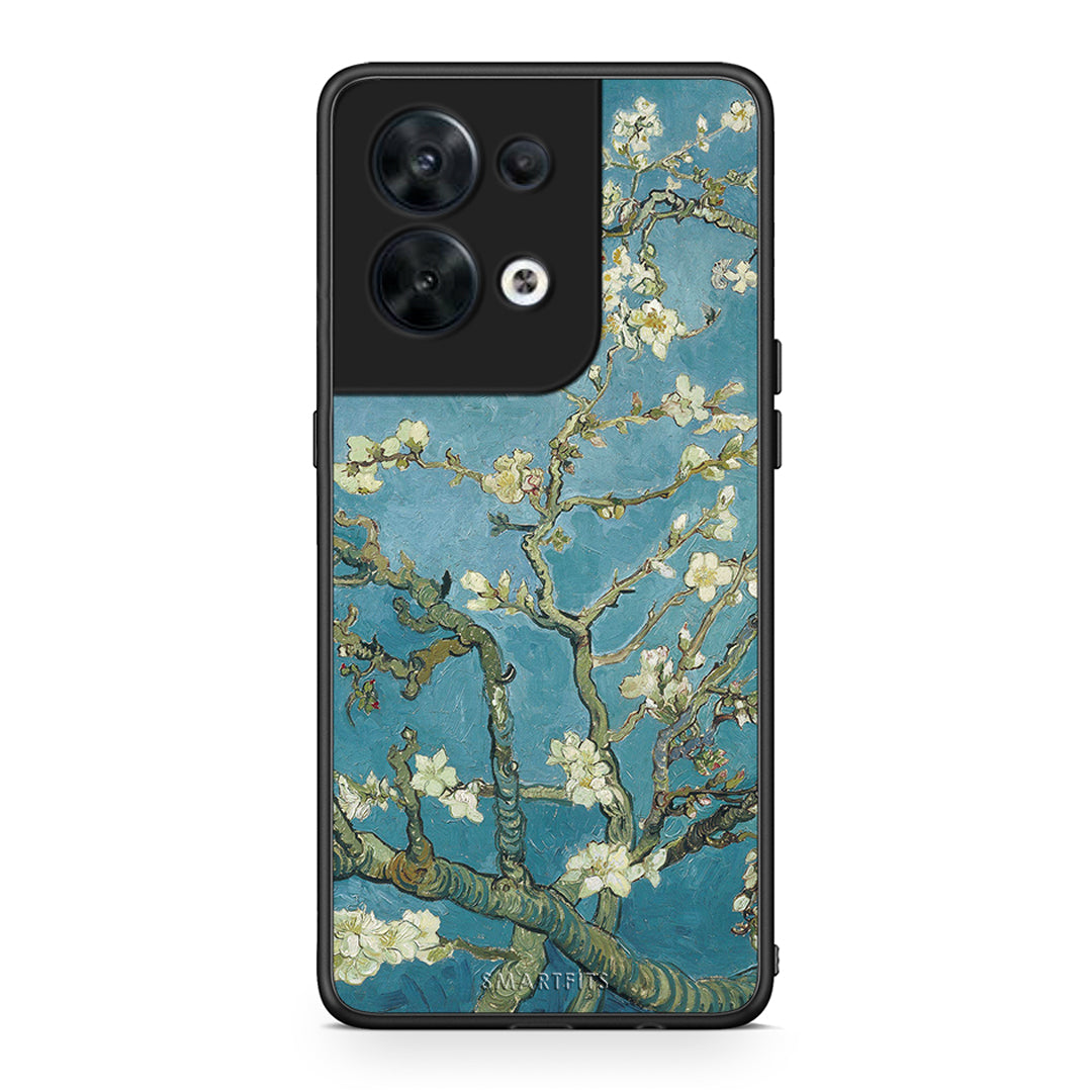 Θήκη Oppo Reno8 5G White Blossoms από τη Smartfits με σχέδιο στο πίσω μέρος και μαύρο περίβλημα | Oppo Reno8 5G White Blossoms Case with Colorful Back and Black Bezels