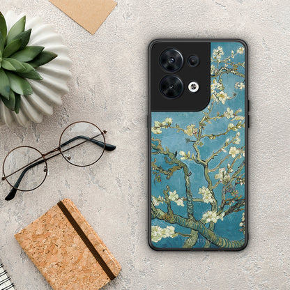 Θήκη Oppo Reno8 5G White Blossoms από τη Smartfits με σχέδιο στο πίσω μέρος και μαύρο περίβλημα | Oppo Reno8 5G White Blossoms Case with Colorful Back and Black Bezels