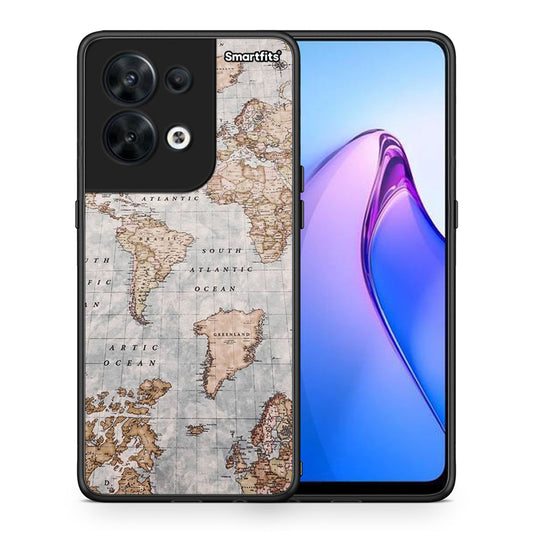 Θήκη Oppo Reno8 5G World Map από τη Smartfits με σχέδιο στο πίσω μέρος και μαύρο περίβλημα | Oppo Reno8 5G World Map Case with Colorful Back and Black Bezels