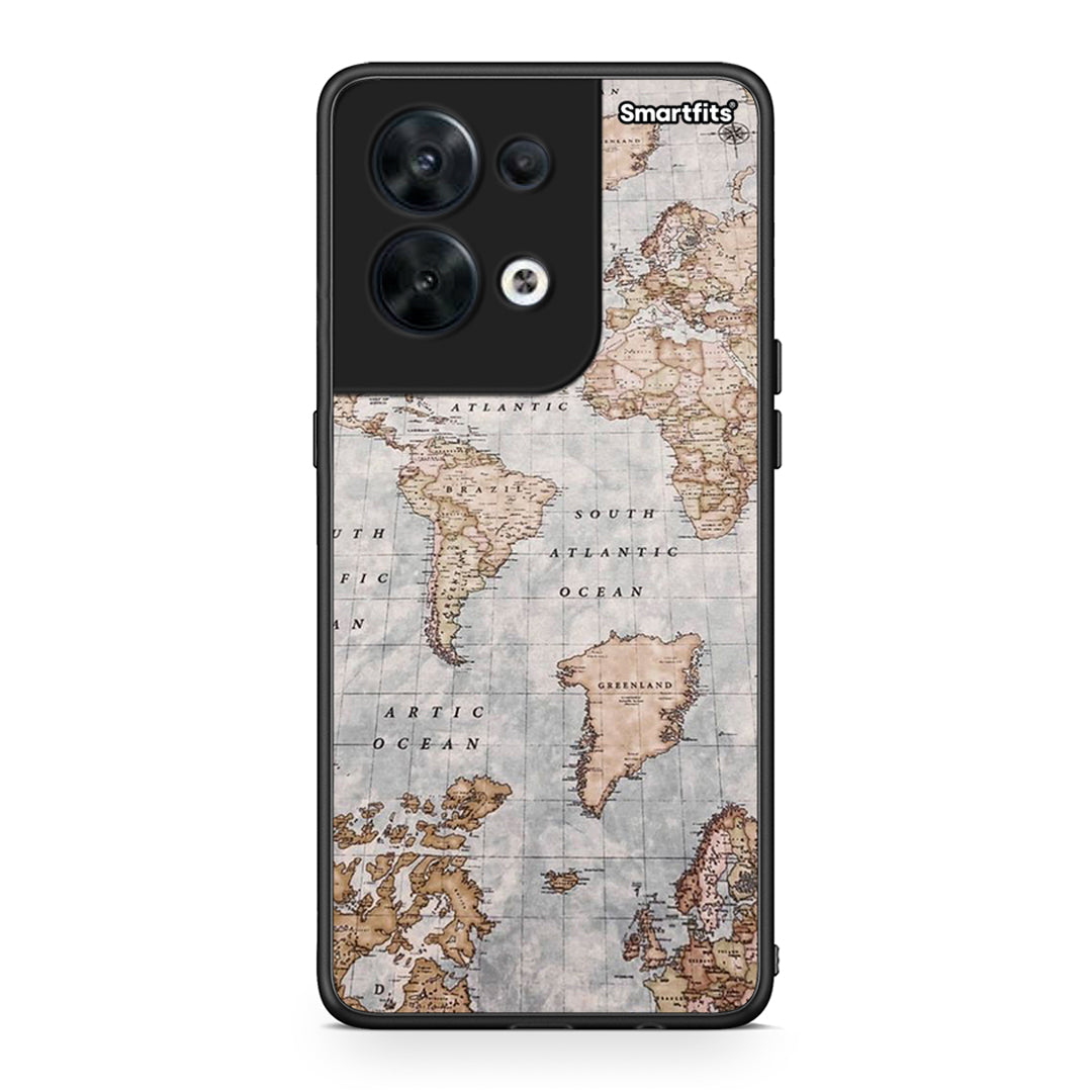 Θήκη Oppo Reno8 5G World Map από τη Smartfits με σχέδιο στο πίσω μέρος και μαύρο περίβλημα | Oppo Reno8 5G World Map Case with Colorful Back and Black Bezels